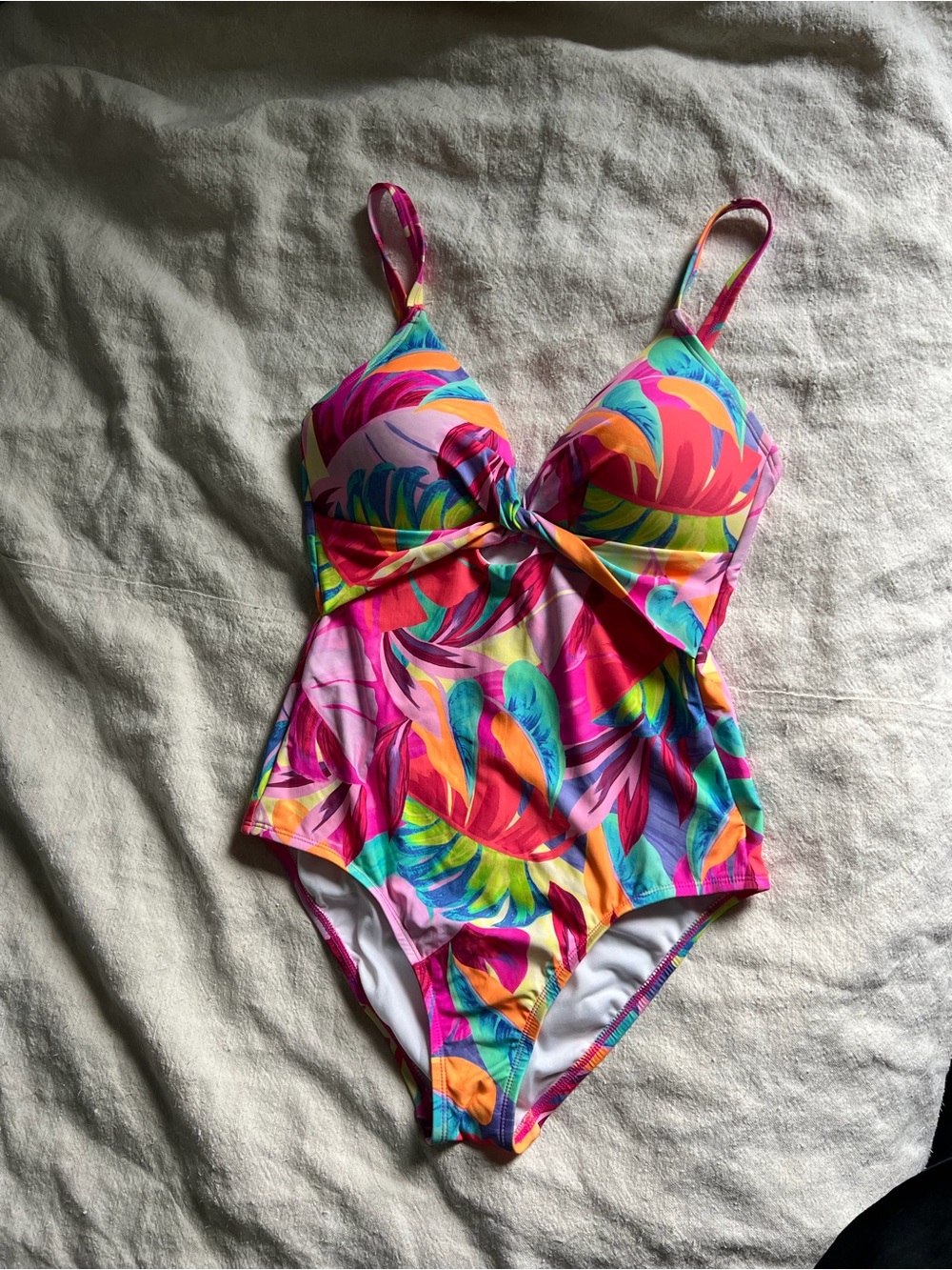 Tropical Pink Multicolor One-Piece Swimsuit with Twist Front